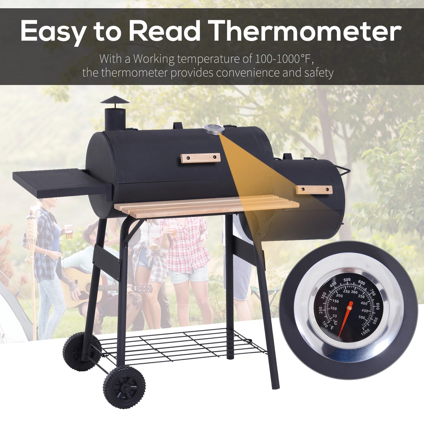 Outsunny Portable Charcoal BBQ Grill and Smoker