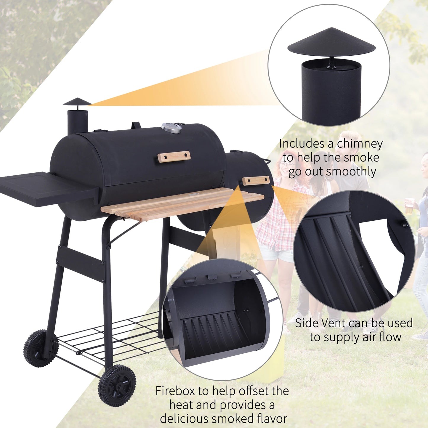 Outsunny Portable Charcoal BBQ Grill and Smoker
