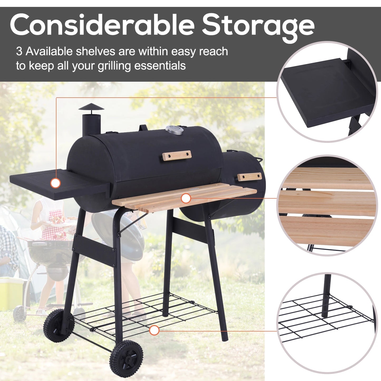 Outsunny Portable Charcoal BBQ Grill and Smoker