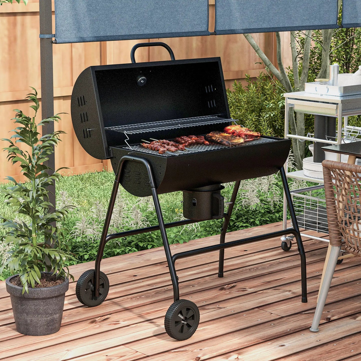 Outsunny Steel Barrel Charcoal BBQ