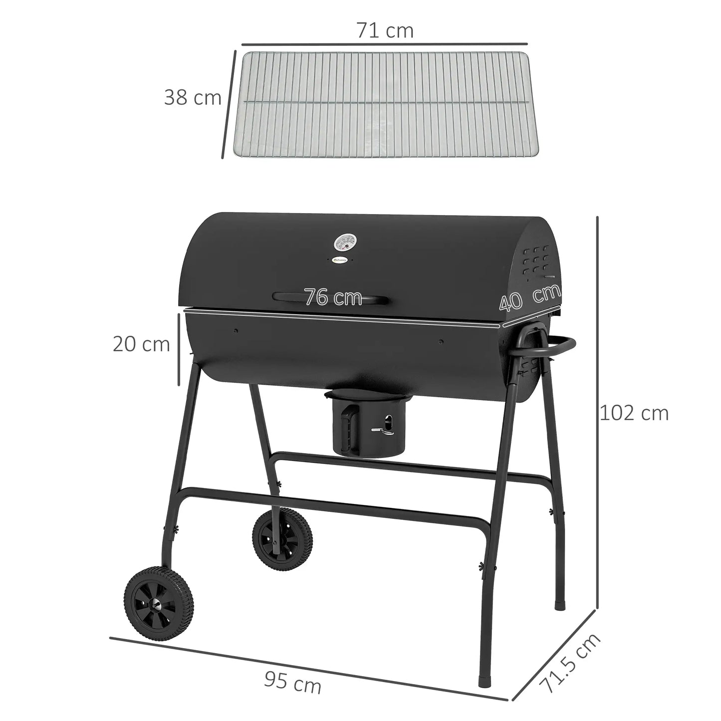 Outsunny Steel Barrel Charcoal BBQ