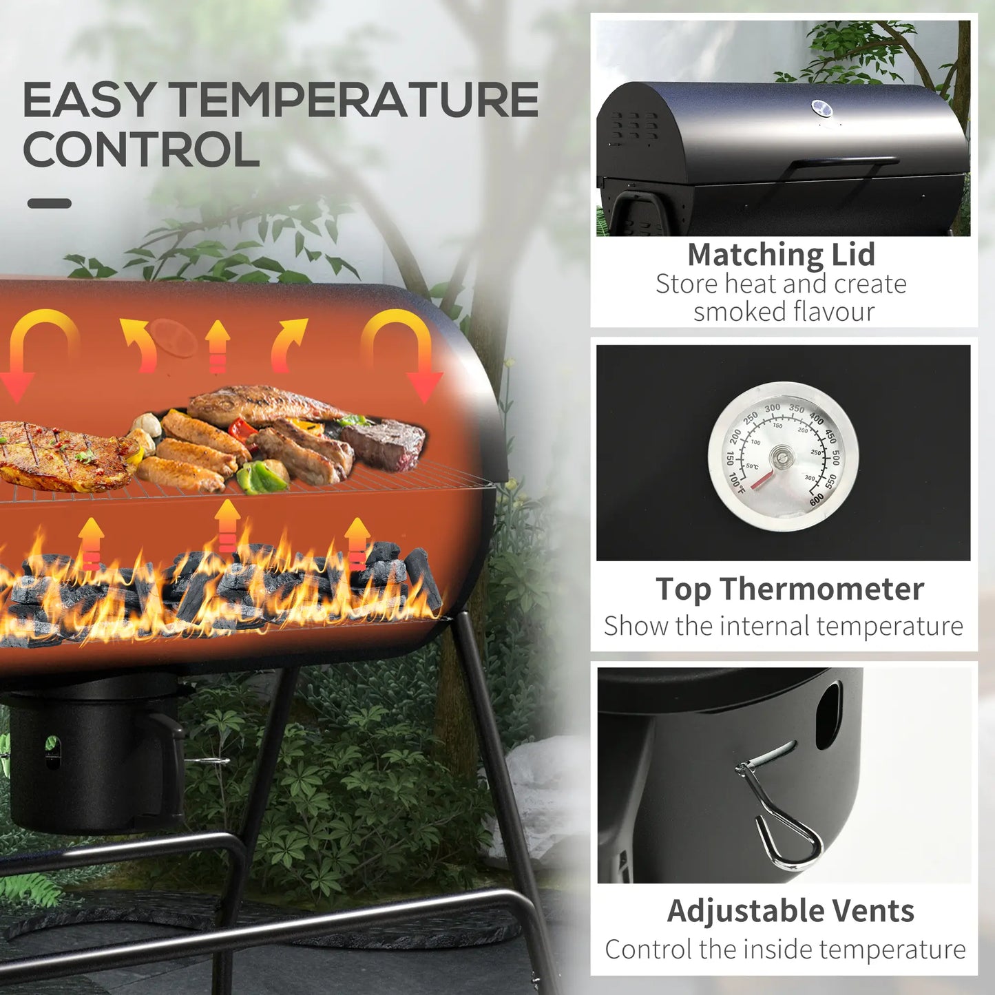 Outsunny Steel Barrel Charcoal BBQ