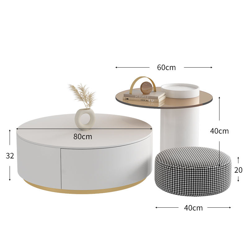 Riviera Round Nesting Coffee Table Set With Seat Pad, White| DC Concept