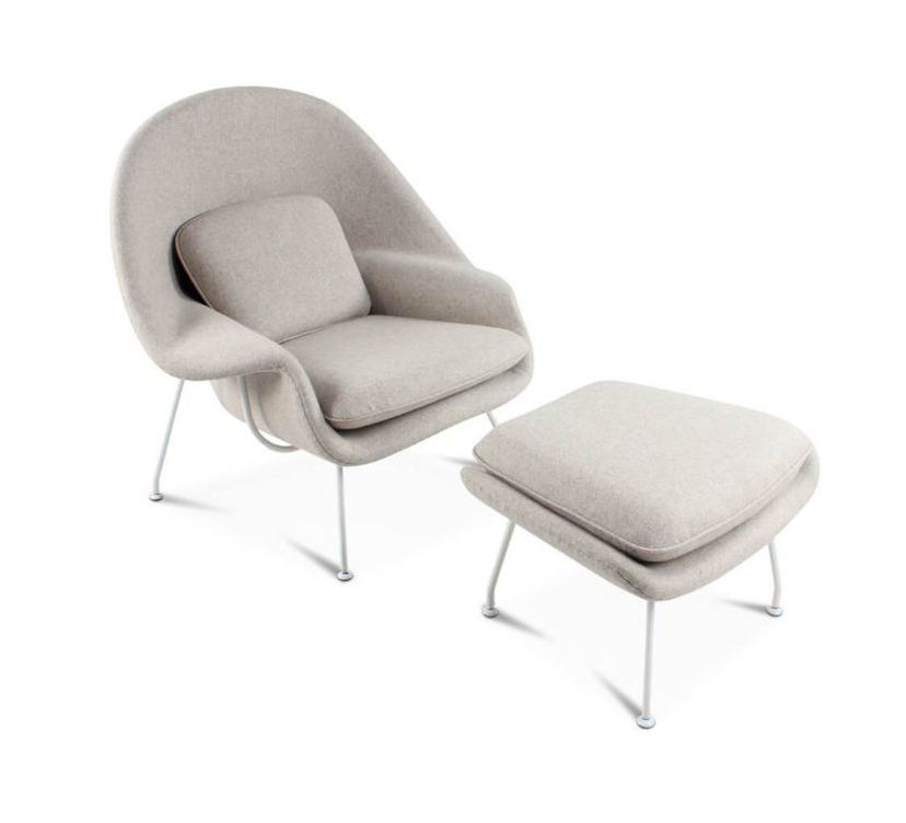 Womb Style Chair & Ottoman In Premium Velvet or Cashmere, Dark Blue| DC Concept