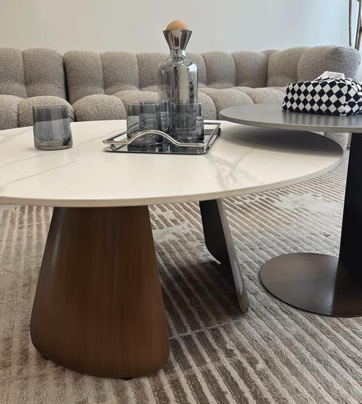 Leonor Nesting Coffee Table, Black And White Stone Top With Solid Wood Base| DC Concept