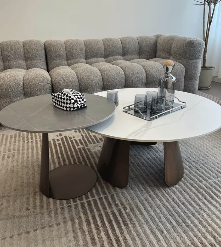 Leonor Nesting Coffee Table, Black And White Stone Top With Solid Wood Base| DC Concept