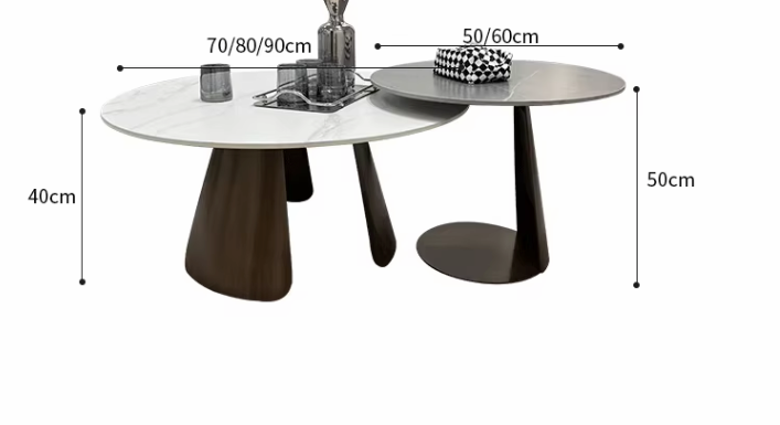 Leonor Nesting Coffee Table, Black And White Stone Top With Solid Wood Base| DC Concept