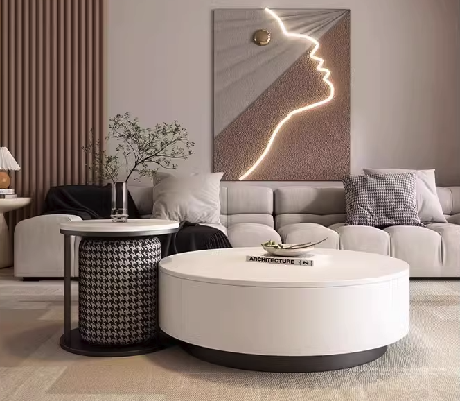 Aria Marble Coffee Table Set, WIth a Mini Stool| DC Concept