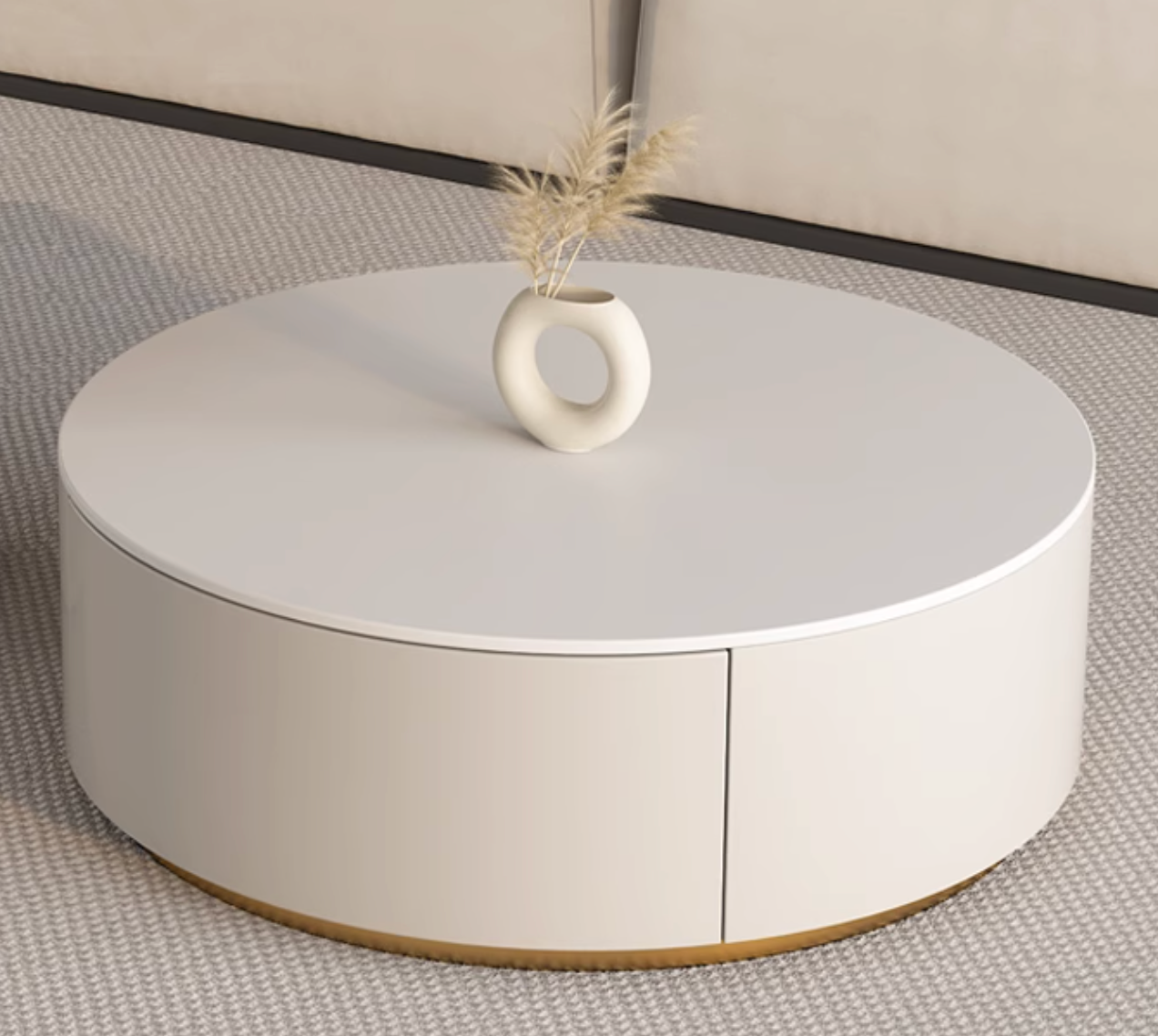 Riviera Round Nesting Coffee Table Set With Seat Pad, White| DC Concept
