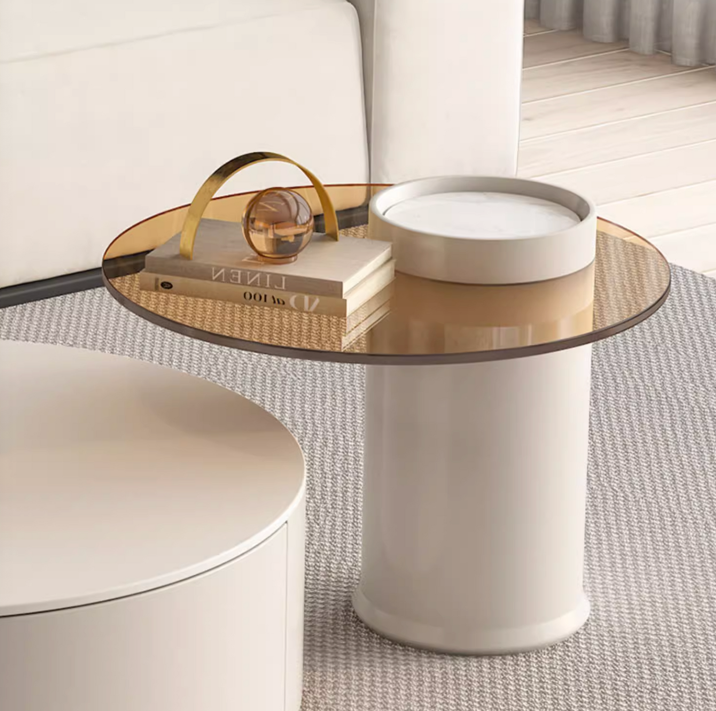 Riviera Round Nesting Coffee Table Set With Seat Pad, White| DC Concept