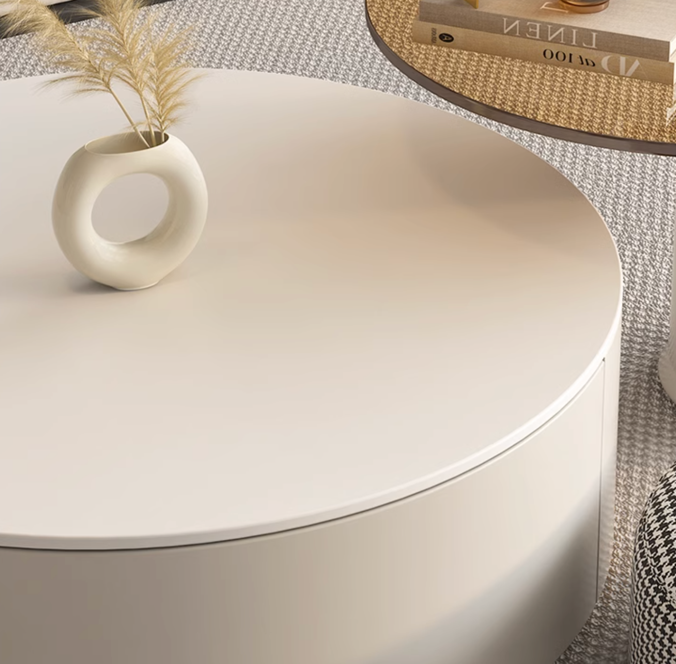 Riviera Round Nesting Coffee Table Set With Seat Pad, White| DC Concept