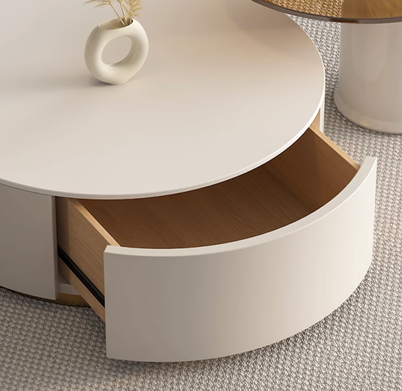 Riviera Round Nesting Coffee Table Set With Seat Pad, White| DC Concept