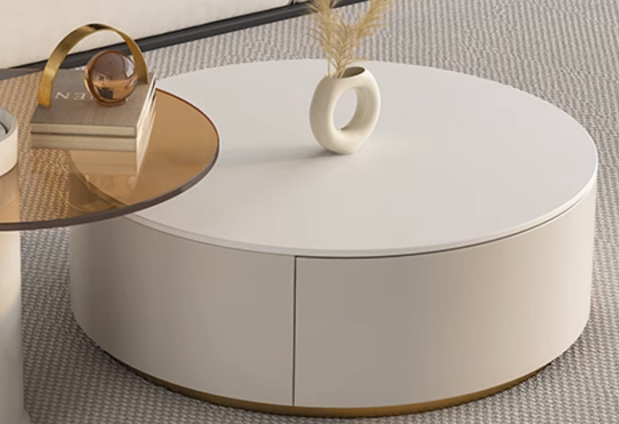 Riviera Round Nesting Coffee Table Set With Seat Pad, White| DC Concept