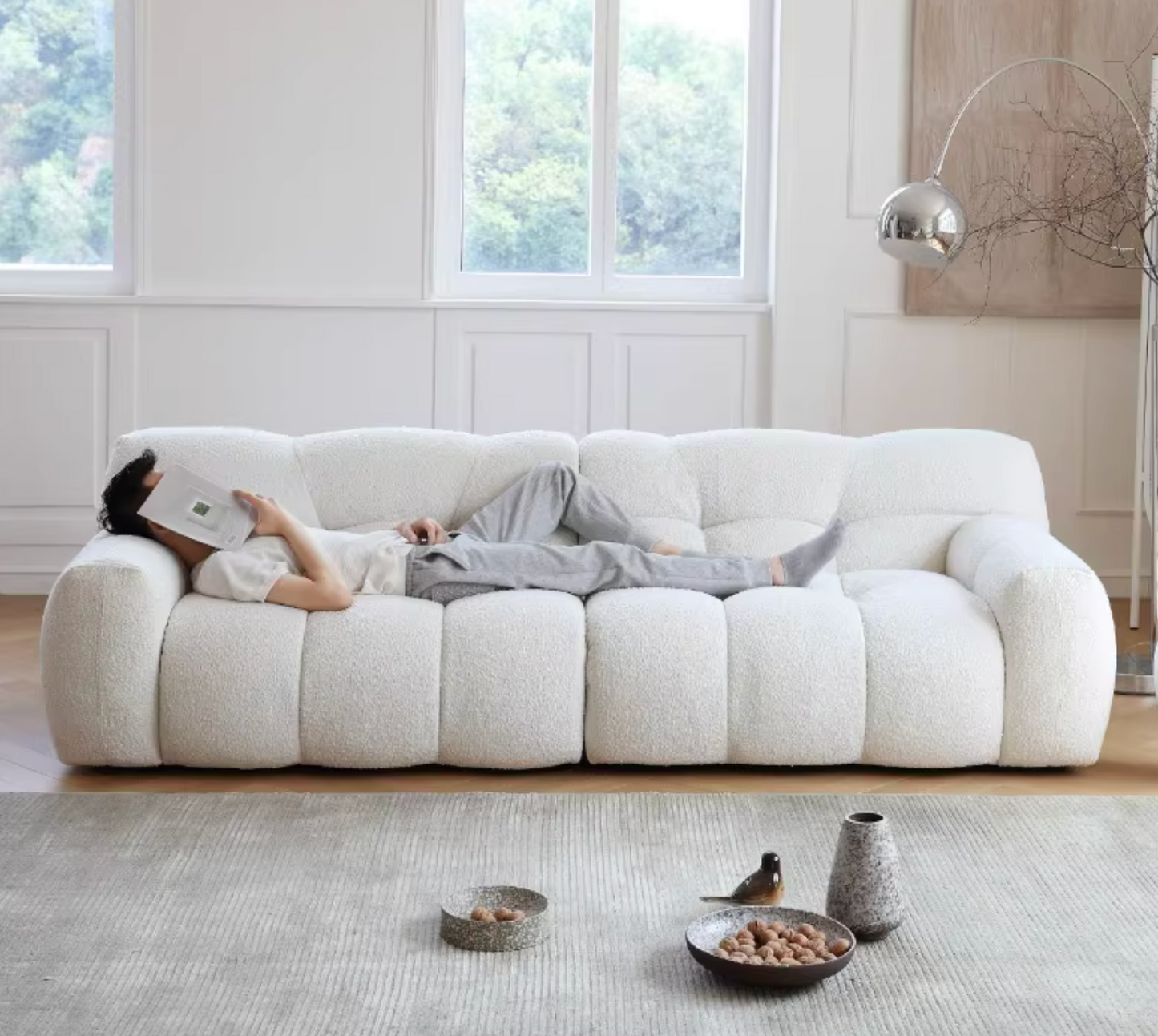 Cora Candy Three Seater Sofa, White| DC Concept