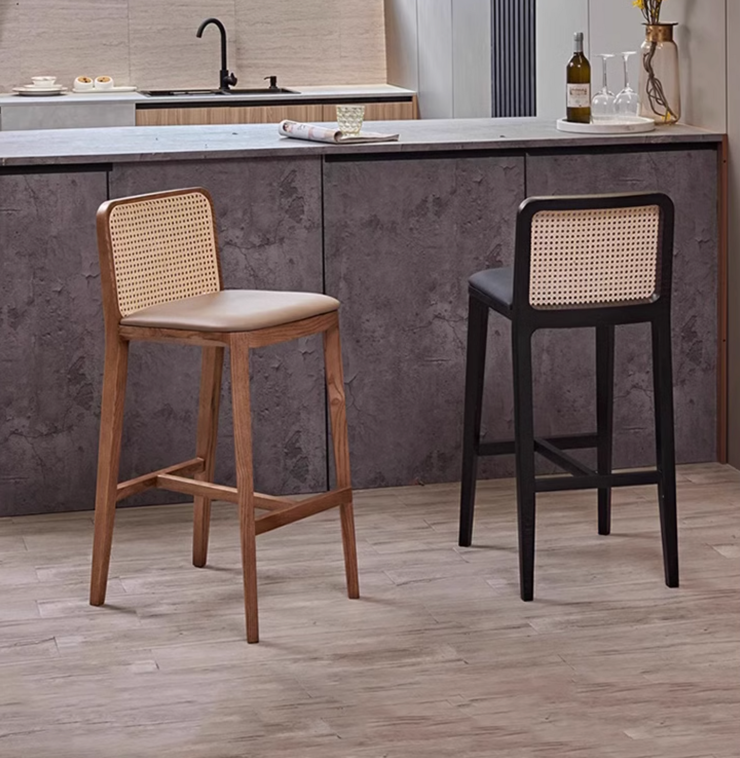 Ethan Rattan Barstool, Wood