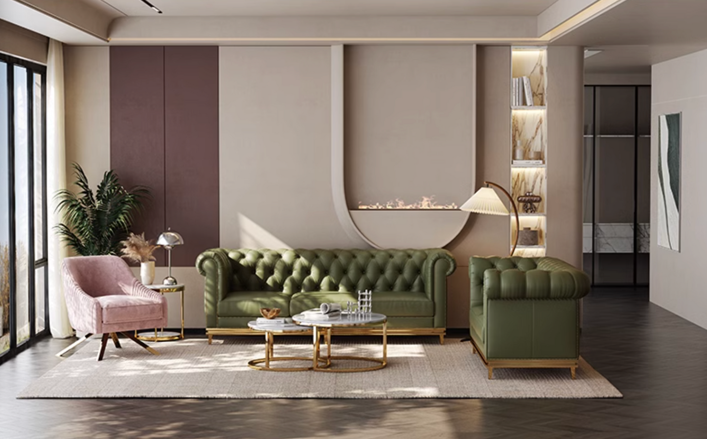 Abbado Chesterfield Three Seater Sofa, Real Leather