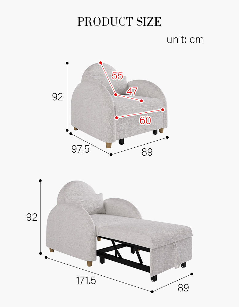 Goh Single Sofa Bed, Armchair Sofa Bed, Boucle