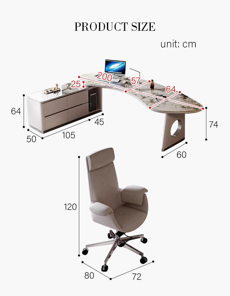 Coelho Corner Office Desk With Storage, Sintered Stone