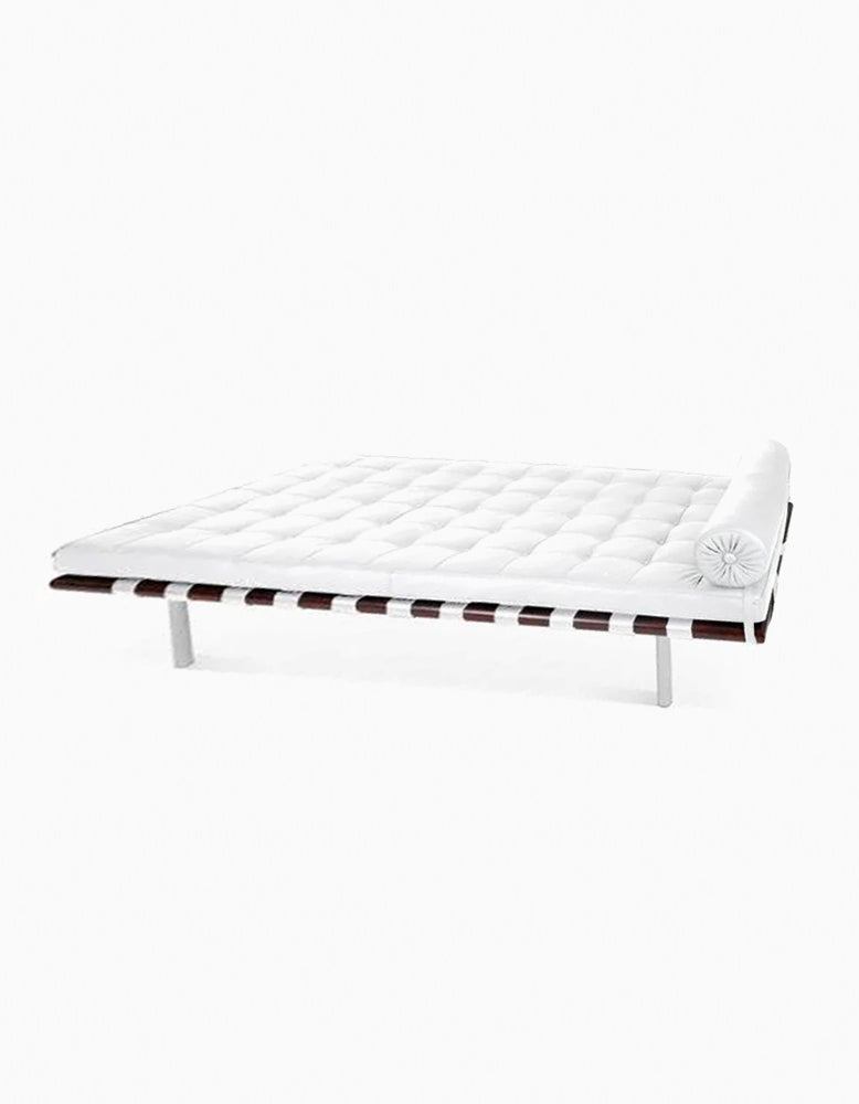 Barcelona Style Daybed, White Leather, Wood Frame| DC Concept