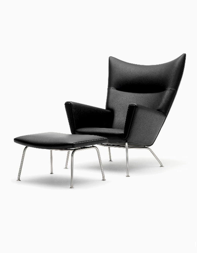 Carnaby High Back Armchair with Ottoman, Black| DC Concept