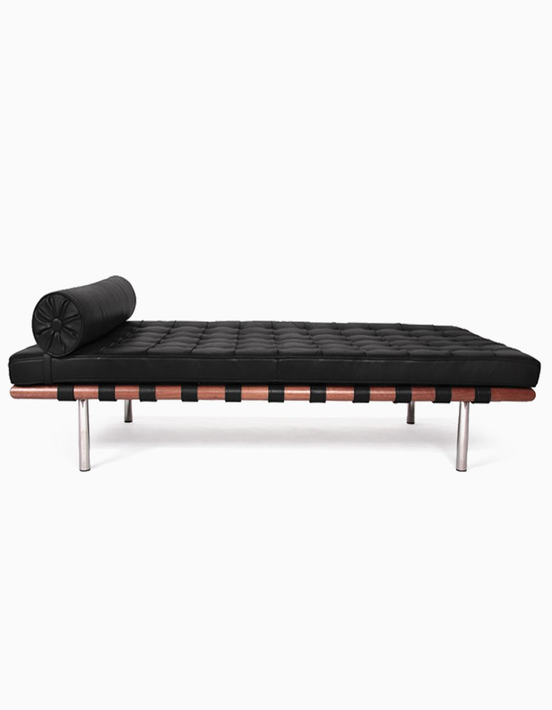 Barcelona Style Daybed, Black Leather, Wood Frame| DC Concept