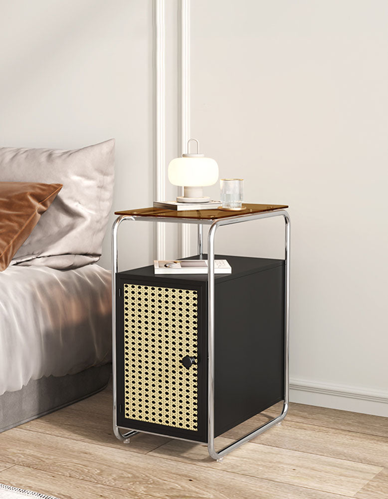 Edison Clear Acrylic & Rattan Side Table, Black| DC Concept