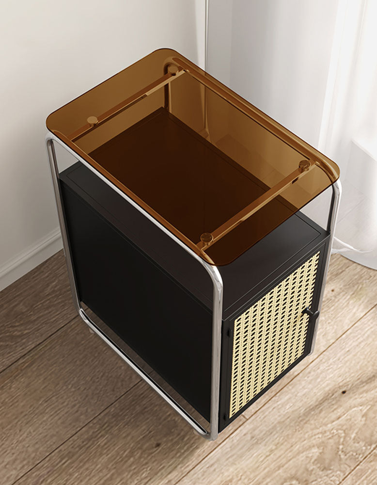 Edison Clear Acrylic & Rattan Side Table, Black| DC Concept