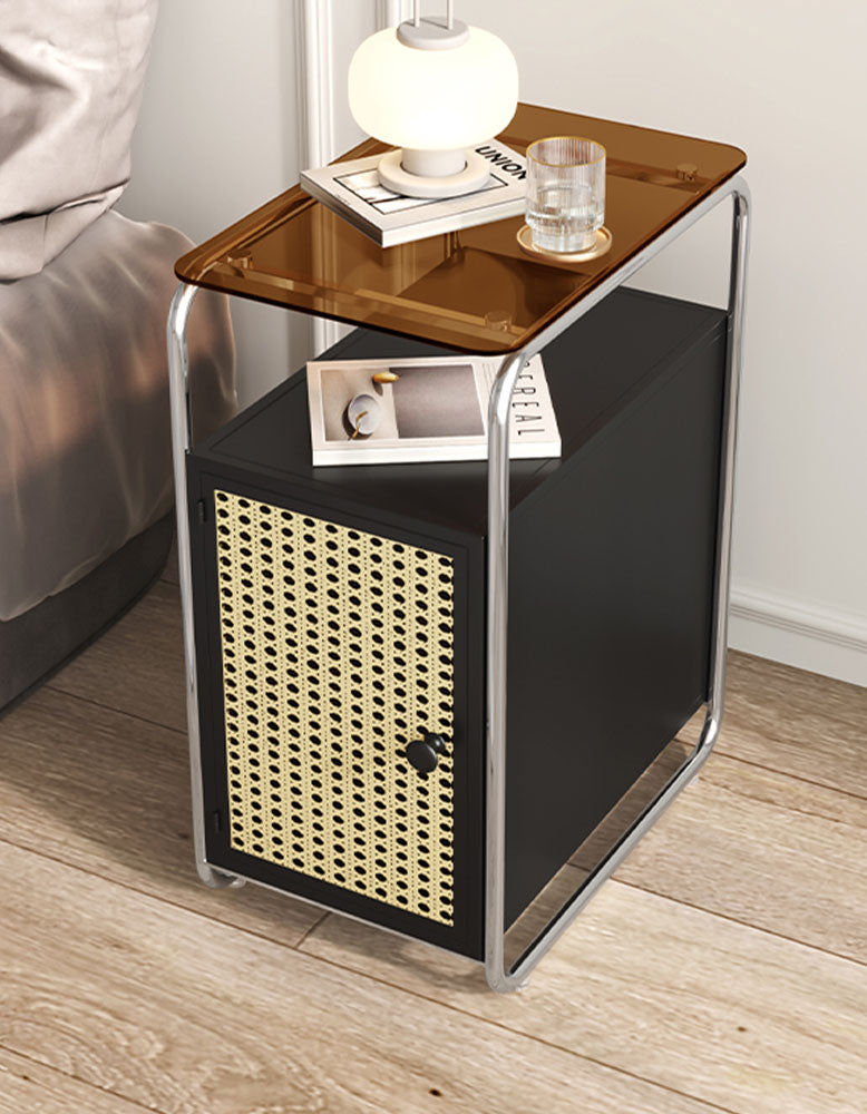 Edison Clear Acrylic & Rattan Side Table, Black| DC Concept