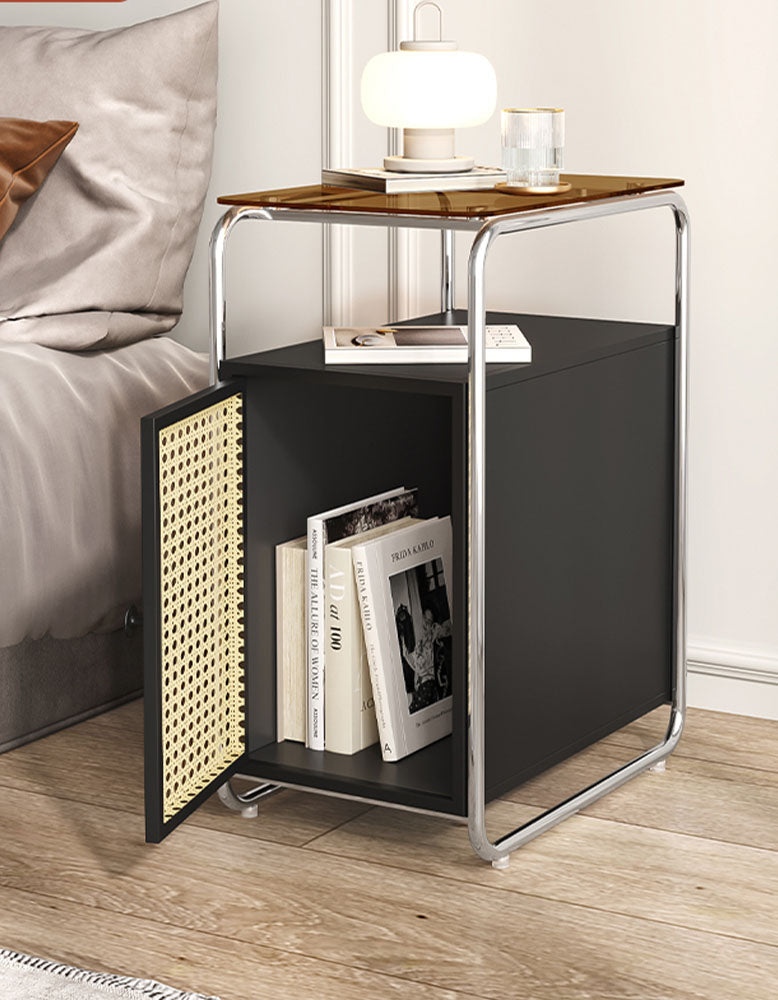 Edison Clear Acrylic & Rattan Side Table, Black| DC Concept