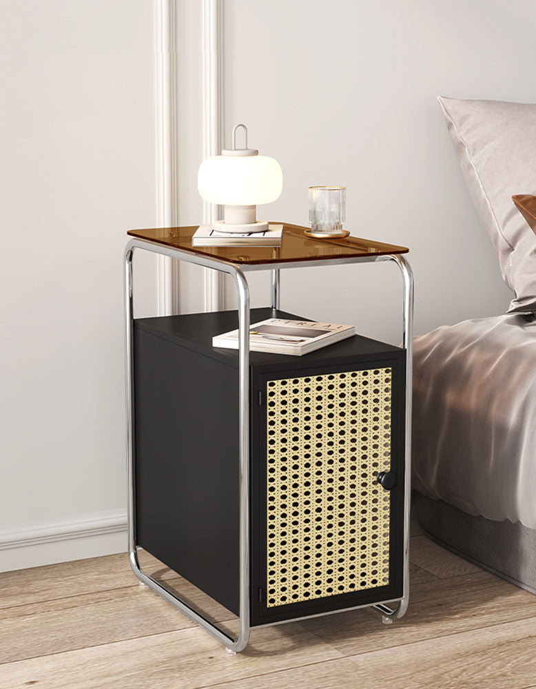 Edison Clear Acrylic & Rattan Side Table, Black| DC Concept