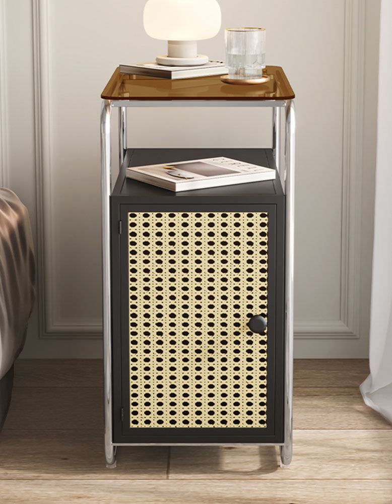 Edison Clear Acrylic & Rattan Side Table, Black| DC Concept