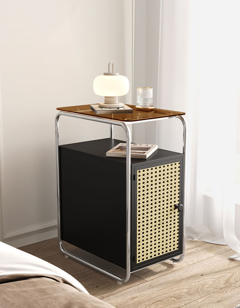 Edison Clear Acrylic & Rattan Side Table, Black| DC Concept