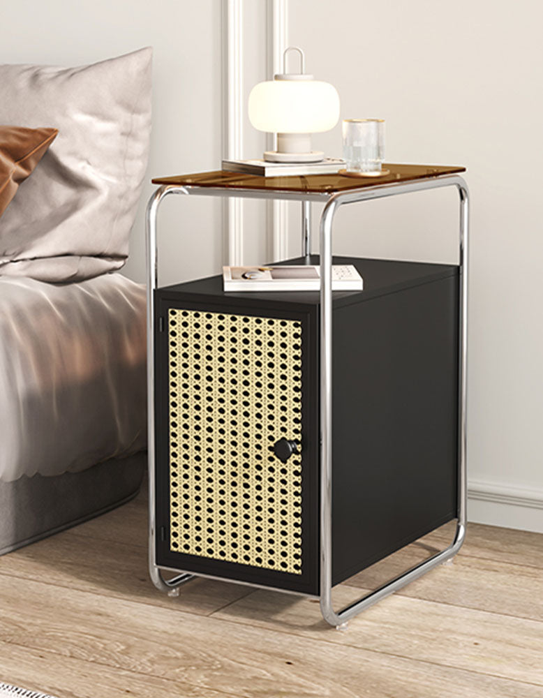 Edison Clear Acrylic & Rattan Side Table, Black| DC Concept