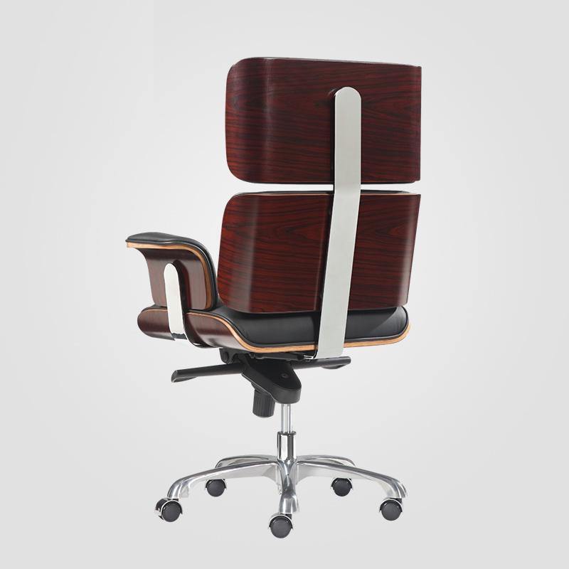 Classical EM High Back Office Chair, Black Premium Leather/ Walnut| DC Concept