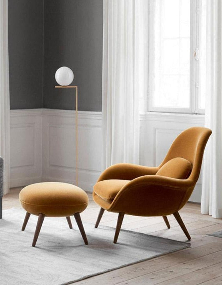Swoon Lounge Petit Armchair And Stool, Orange, Wood Leg| DC Concept