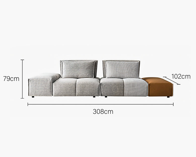 L-Shaped Sectional Two Seater/ Three Seater Sofa, Linen
