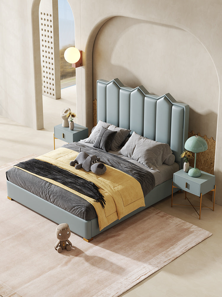 Baez King Size / Super King Size Bed, Leather/Velvet