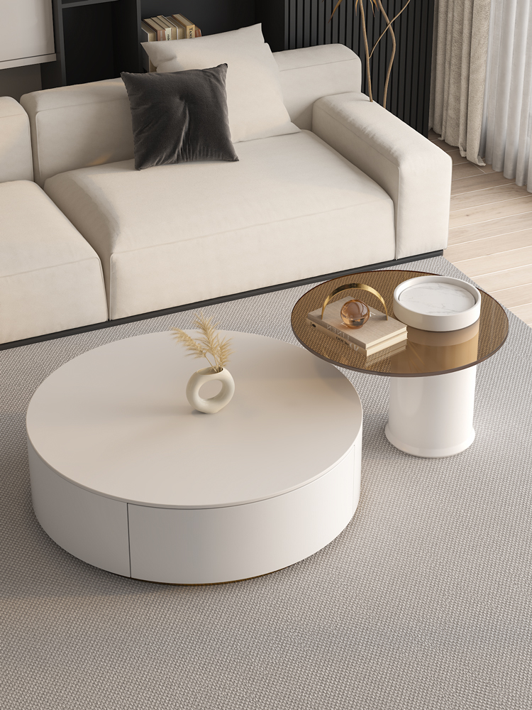 Riviera Round Nesting Coffee Table Set With Seat Pad, White｜ DC Concept