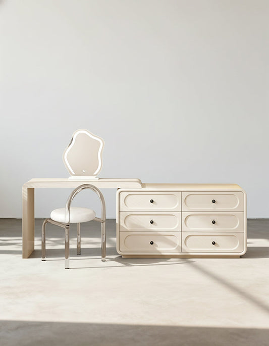 Murphy Corner Dressing Table With 6 Drawers and Chair, Cream-DC Concept-DC Concept
