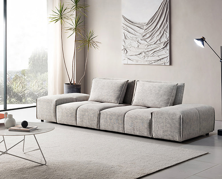 L-Shaped Sectional Two Seater/ Three Seater Sofa, Linen