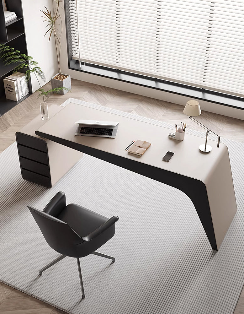 Hargrove Office Desk With Chest Of Drawers, Khaki & Black