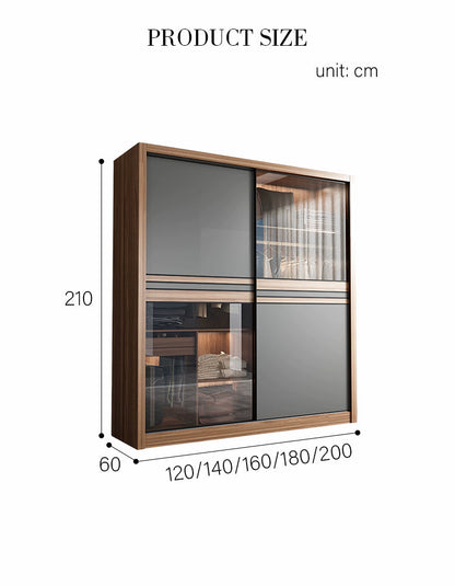Ueda Double Sliding Door Wardrobe With Lights, Wood