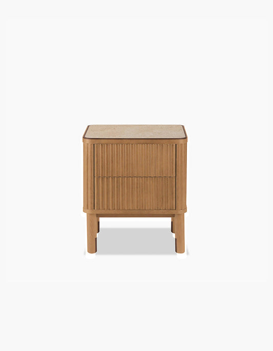 Tannenbaum 2 Drawer Bedside Table, Wood, With Sintered Stone Top