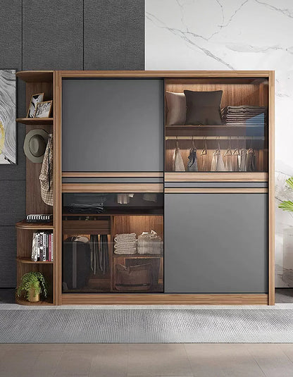 Ueda Double Sliding Door Wardrobe With Lights, Wood