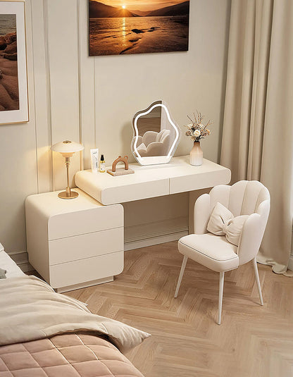 Ward Dressing Table With Side Cabinet & LED Mirror, Cream