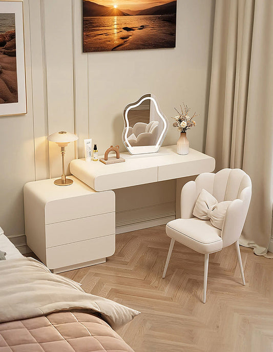 Ward Dressing Table With Side Cabinet & LED Mirror, Cream