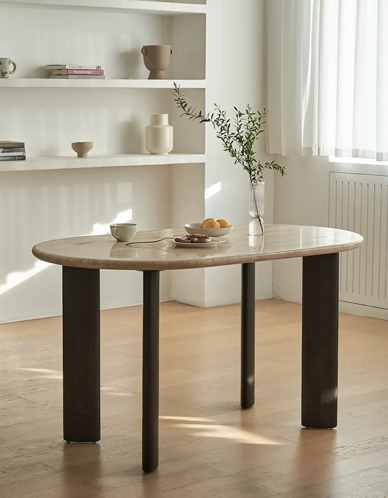 O'Malley Oval Dining Table, Travertin & Solid Wood
