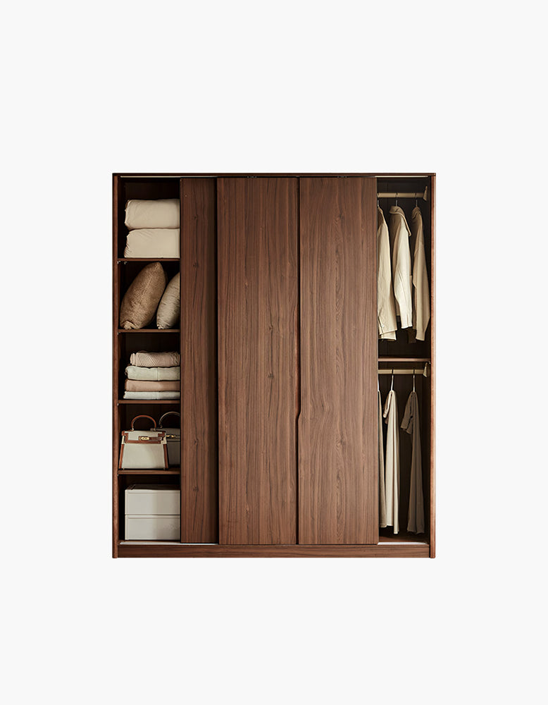 Kimura Slide Door Wardrobe With Hanging Rails, Walnut-DC Concept-DC Concept