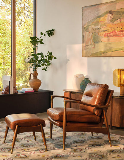 Aizawa Lounge Chair With Footstool, Real Leather