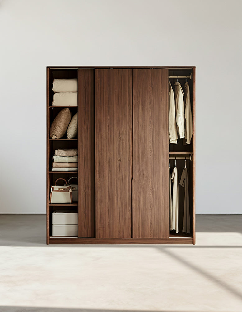 Kimura Slide Door Wardrobe With Hanging Rails, Walnut-DC Concept-DC Concept